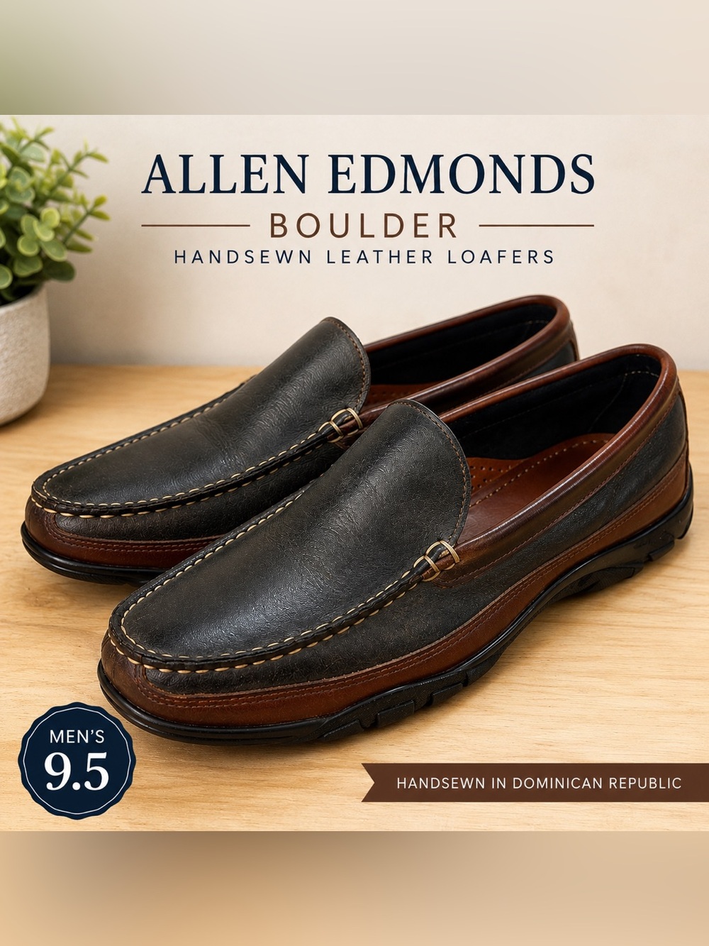 Allen Edmonds Boulder Handsewn Leather Loafers Men’s Size 9.5 Brown Black USA